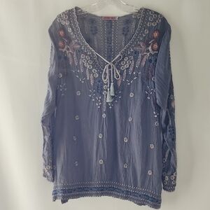JOHNNY WAS Santorini Embroidered Blouse Cloudburst
